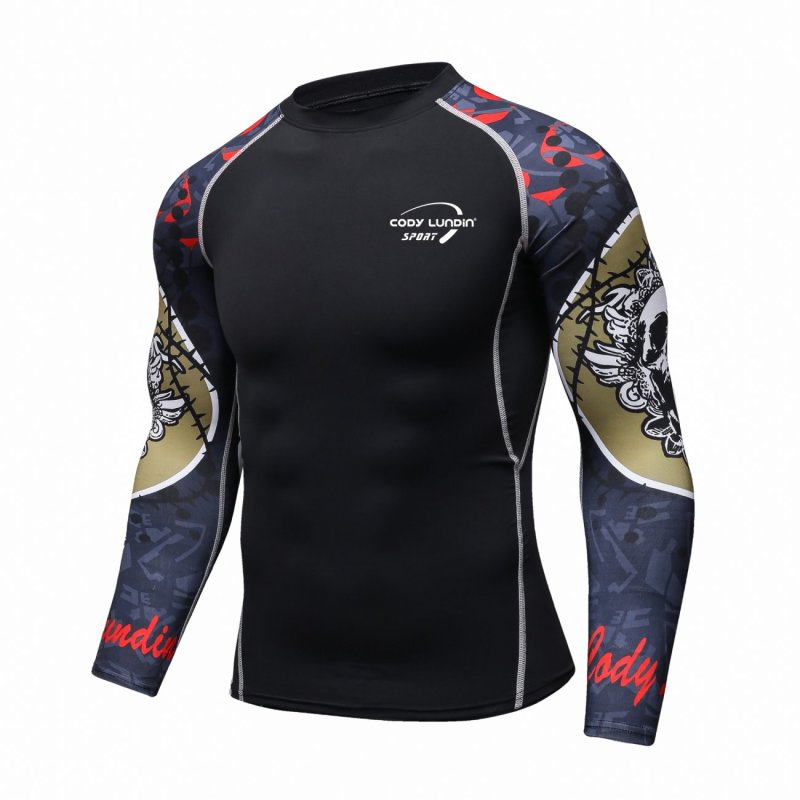 Men's Sport Long Sleeve Black Fitness T-Shirt Male's Elastcity Shirt