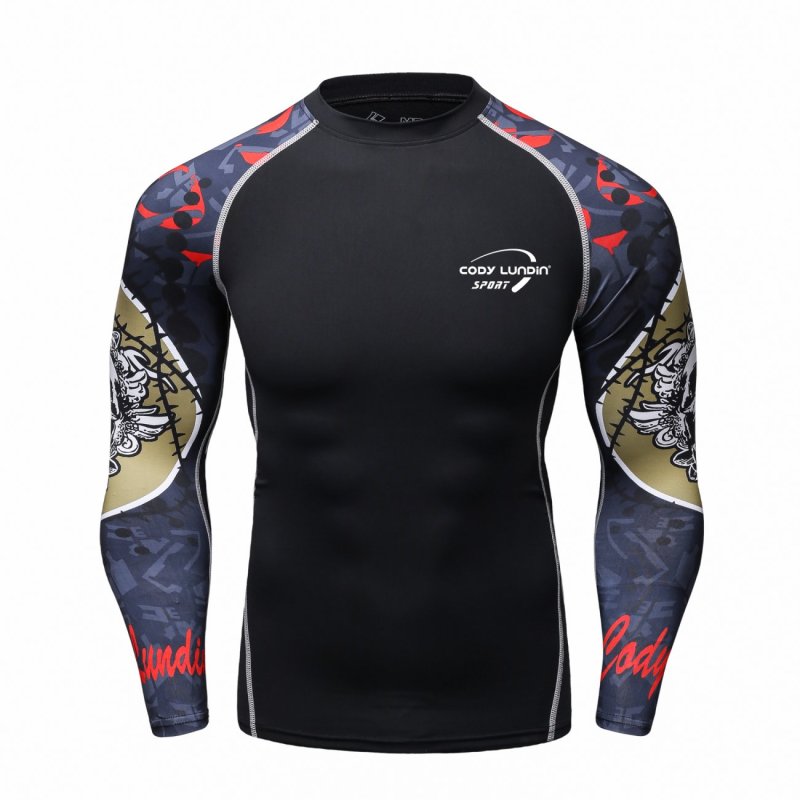 Men's Sport Long Sleeve Black Fitness T-Shirt Male's Elastcity Shirt