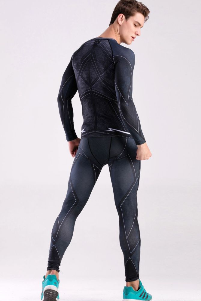 Men's Compression Sports Shirt Cool Lightning/Flash Running Long Sleeve Tee