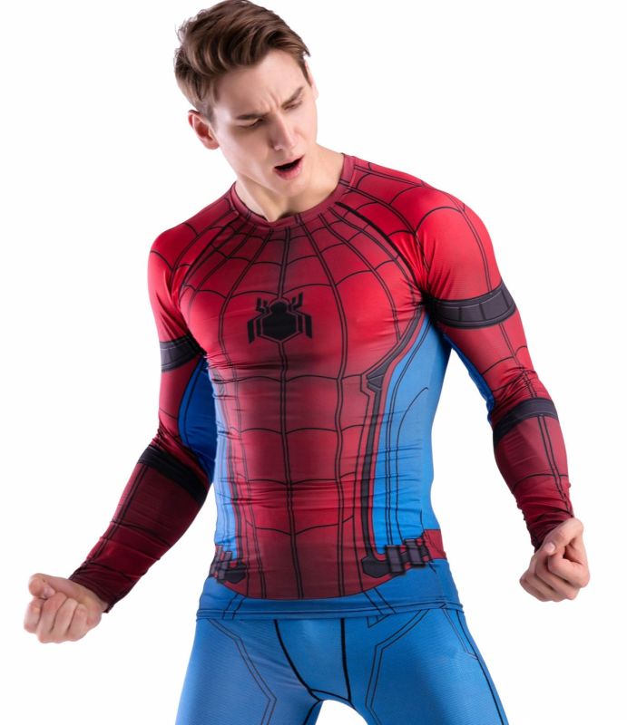 Men Cool Dry Compression Long Sleeve Base Layer Shirts, Spider Tee