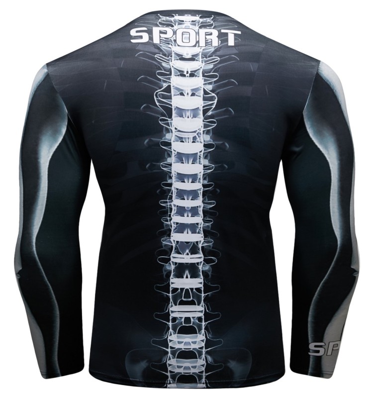 Men's Compression 3D Printing Tight-Fitting Tee Sport Running Quick Drying Long Sleeve T Shirt