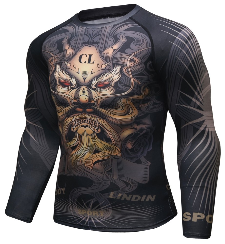 Men's Compression 3D Printing Tight-Fitting Tee Sport Running Quick Drying Long Sleeve T Shirt