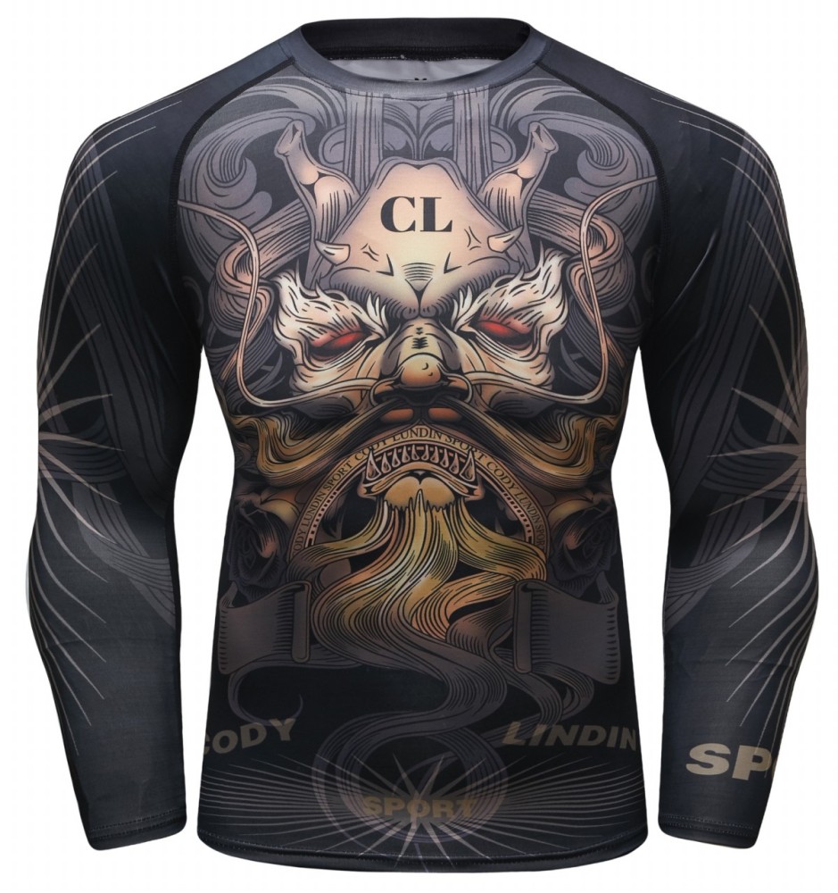 Men's Compression 3D Printing Tight-Fitting Tee Sport Running Quick Drying Long Sleeve T Shirt