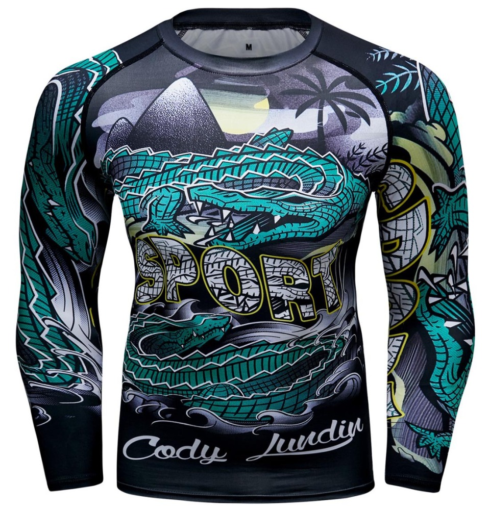 Men's Compression 3D Printing Tight-Fitting Tee Sport Running Quick Drying Long Sleeve T Shirt