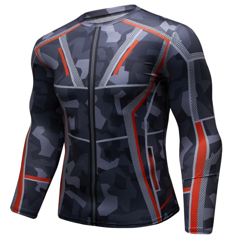 Men's Compression 3D Printing Tight-Fitting Tee Sport Running Quick Drying Long Sleeve T Shirt
