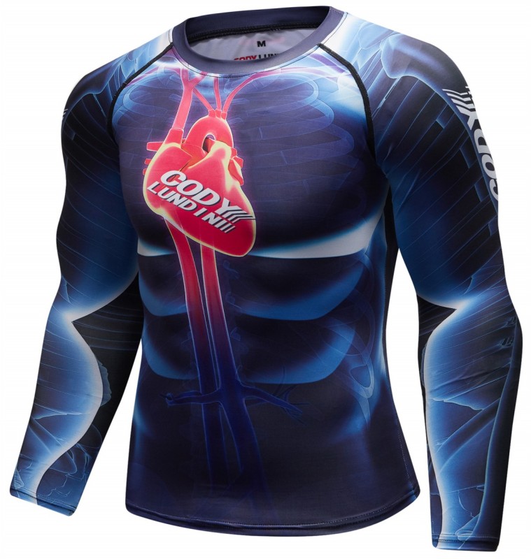 Men's Compression 3D Printing Tight-Fitting Tee Sport Running Quick Drying Long Sleeve T Shirt