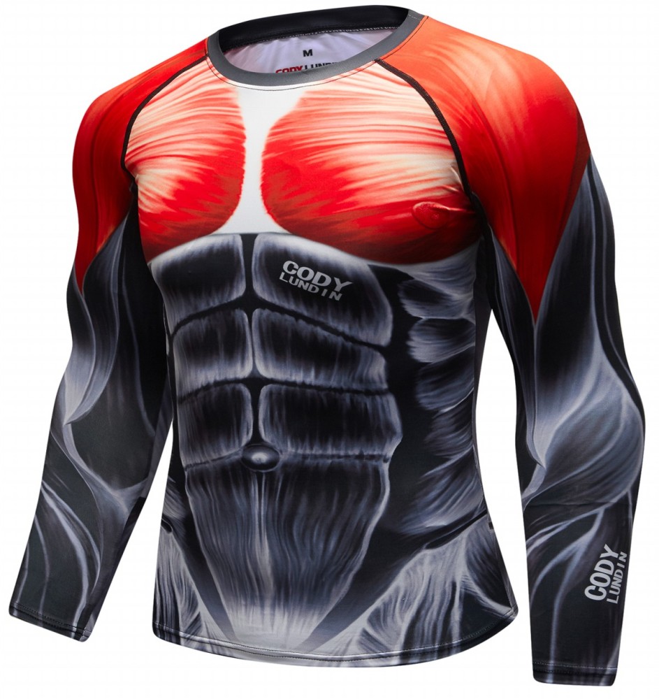 Men's Compression 3D Printing Tight-Fitting Tee Sport Running Quick Drying Long Sleeve T Shirt