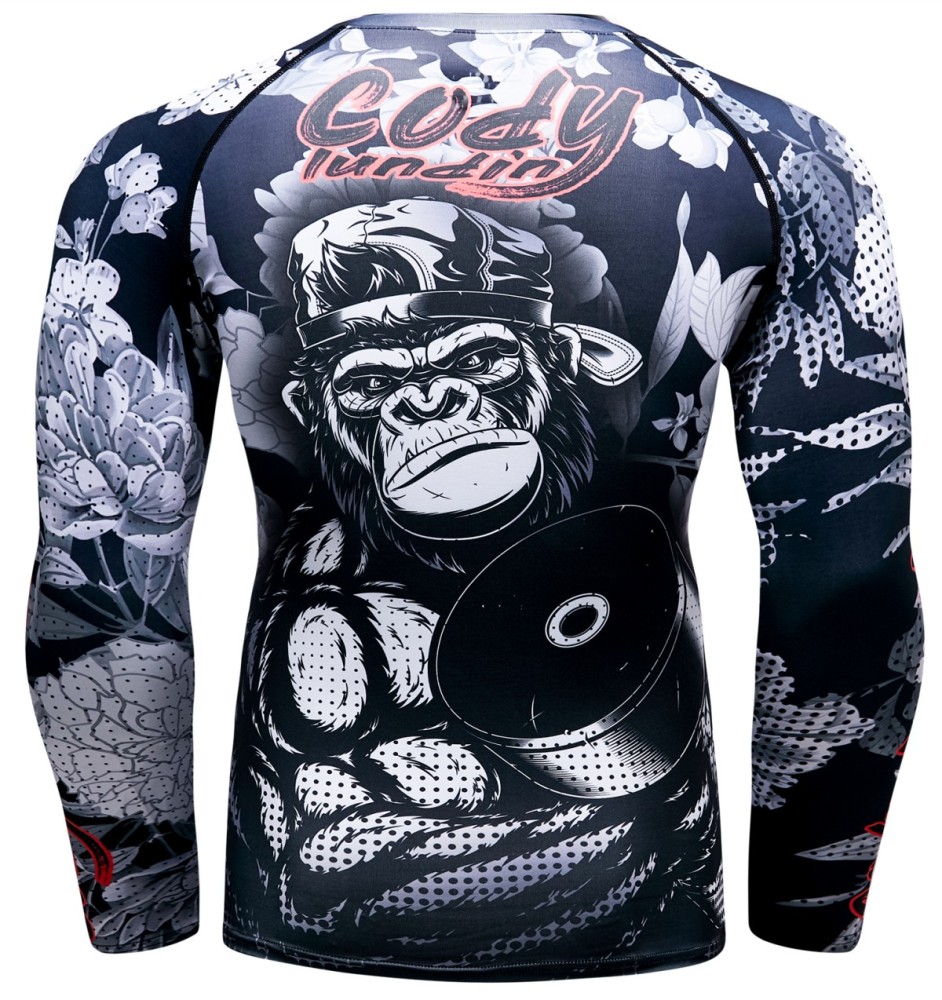 Men's Compression 3D Printing Tight-Fitting Tee Sport Running Quick Drying Long Sleeve T Shirt