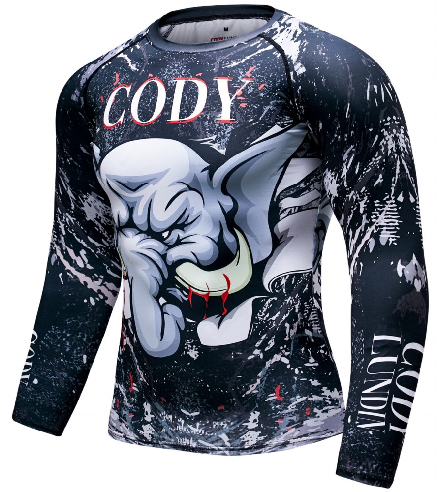 Men's Compression 3D Printing Tight-Fitting Tee Sport Running Quick Drying Long Sleeve T Shirt