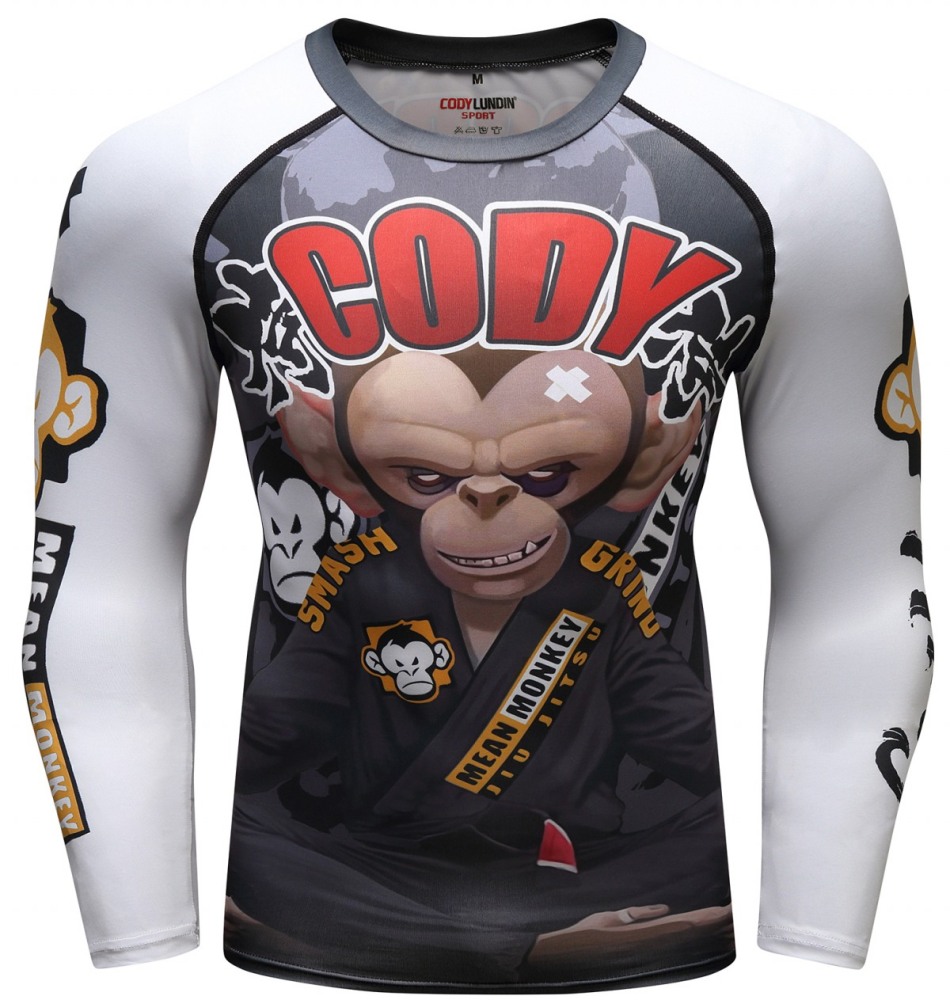 Men's Compression 3D Printing Tight-Fitting Tee Sport Running Quick Drying Long Sleeve T Shirt