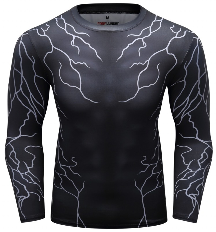 Men's Compression Printing Tight-Fitting Tee Sport Running Quick Drying Long Sleeve T Shirt