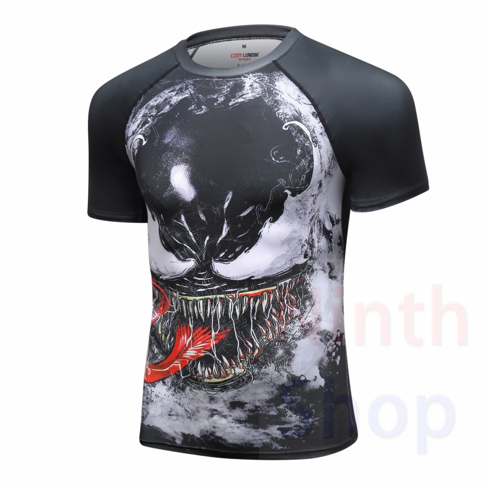 Men's Tight Short Sleeve T-Shirt Exercise T-Shirt 3D Digital Printing Quick Dry Short-Sleeved T-Shirt Fitness Training Tops
