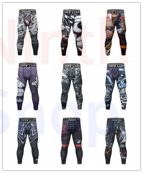 Men's Compression Elastic Tight Leggings Sport Printing Pants Outdoor Running Pants Quick Dry Pants Fashion Trousers