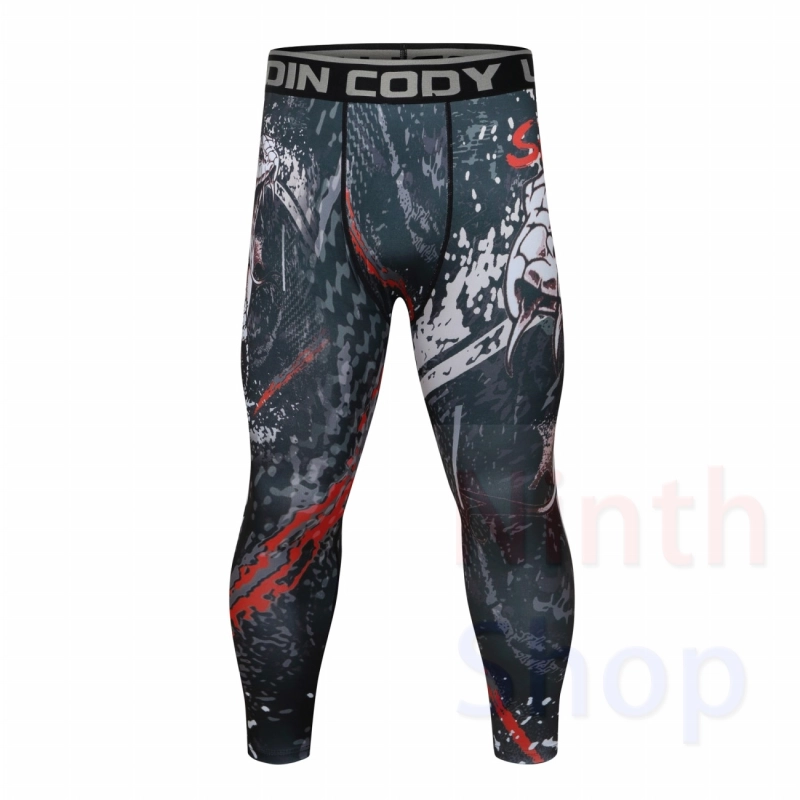 Men's Compression Elastic Tight Leggings Sport Printing Pants Outdoor Running Pants Quick Dry Pants Fashion Trousers