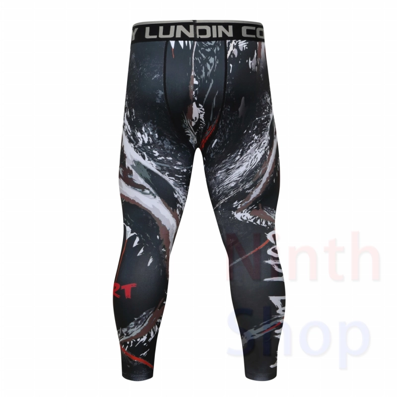 Men's Compression Elastic Tight Leggings Sport Printing Pants Outdoor Running Pants Quick Dry Pants Fashion Trousers