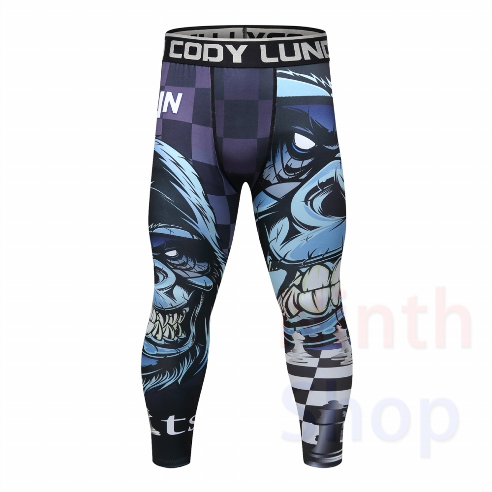 Men's Compression Elastic Tight Leggings Sport Printing Pants Outdoor Running Pants Quick Dry Pants Fashion Trousers