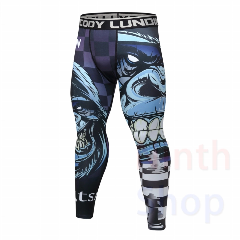 Men's Compression Elastic Tight Leggings Sport Printing Pants Outdoor Running Pants Quick Dry Pants Fashion Trousers