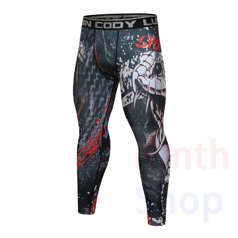Men's Compression Elastic Tight Leggings Sport Printing Pants Outdoor Running Pants Quick Dry Pants Fashion Trousers