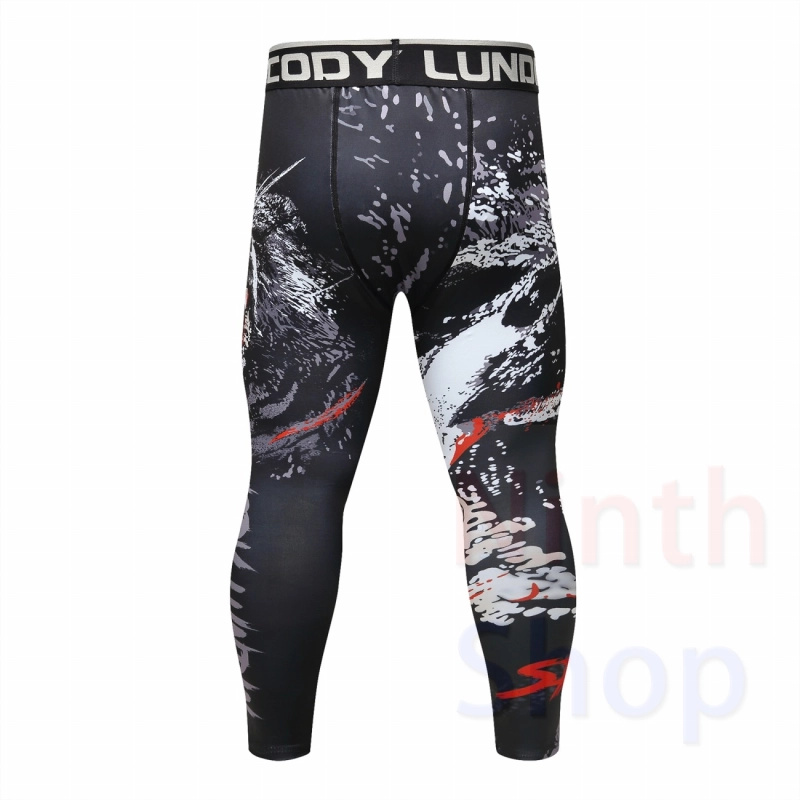 Men's Compression Elastic Tight Leggings Sport Printing Pants Outdoor Running Pants Quick Dry Pants Fashion Trousers