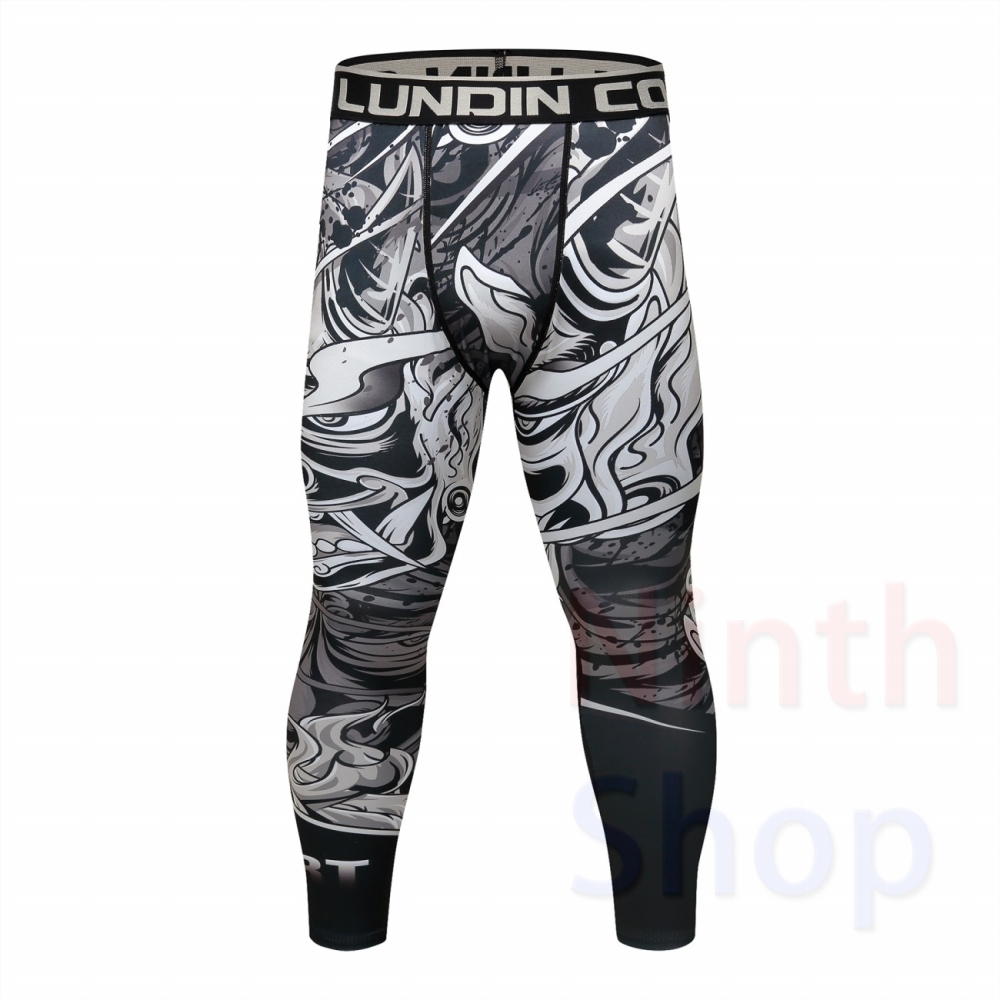 Men's Compression Elastic Tight Leggings Sport Printing Pants Outdoor Running Pants Quick Dry Pants Fashion Trousers