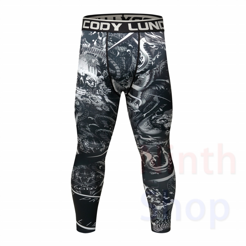 Men's Compression Elastic Tight Leggings Sport Printing Pants Outdoor Running Pants Quick Dry Pants Fashion Trousers