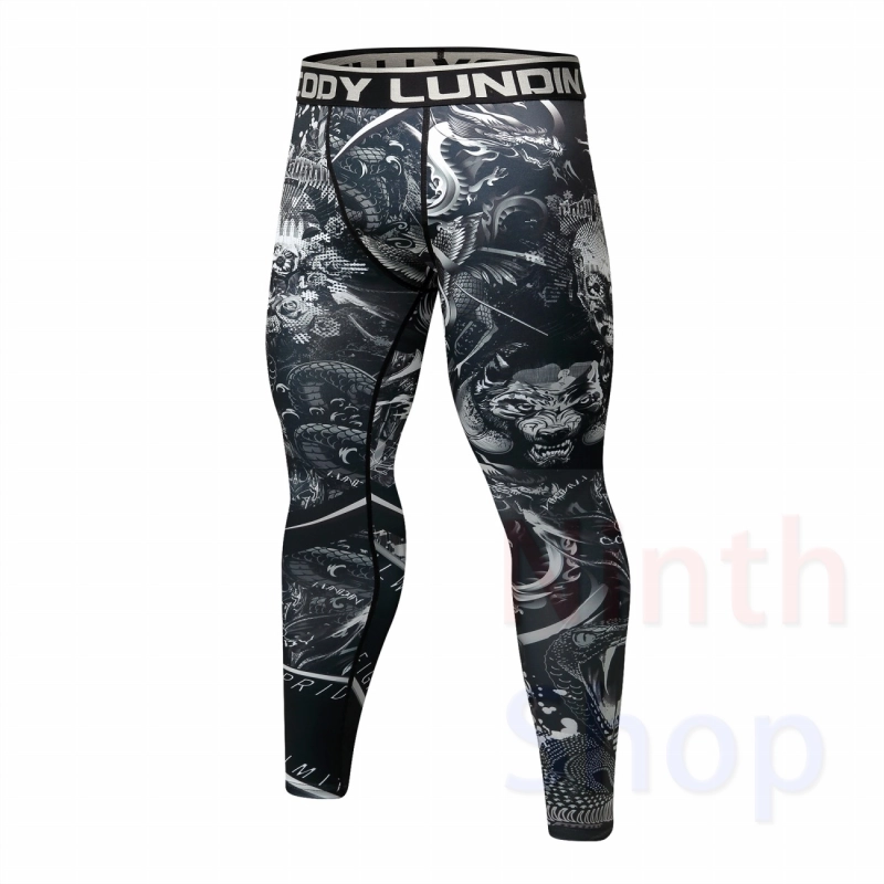 Men's Compression Elastic Tight Leggings Sport Printing Pants Outdoor Running Pants Quick Dry Pants Fashion Trousers