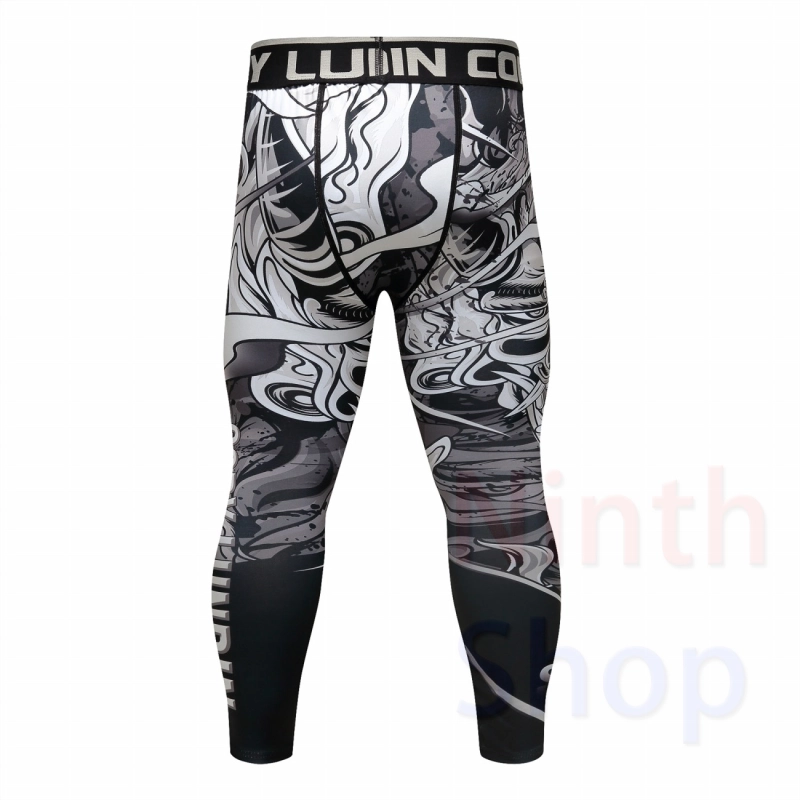 Men's Compression Elastic Tight Leggings Sport Printing Pants Outdoor Running Pants Quick Dry Pants Fashion Trousers