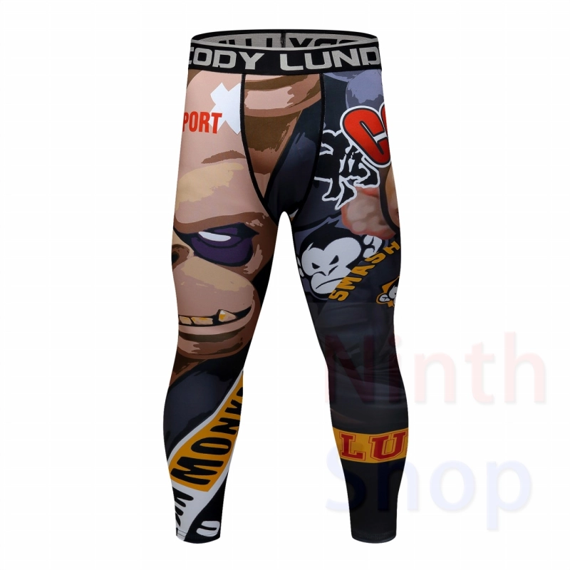 Men's Compression Elastic Tight Leggings Sport Printing Pants Outdoor Running Pants Quick Dry Pants Fashion Trousers