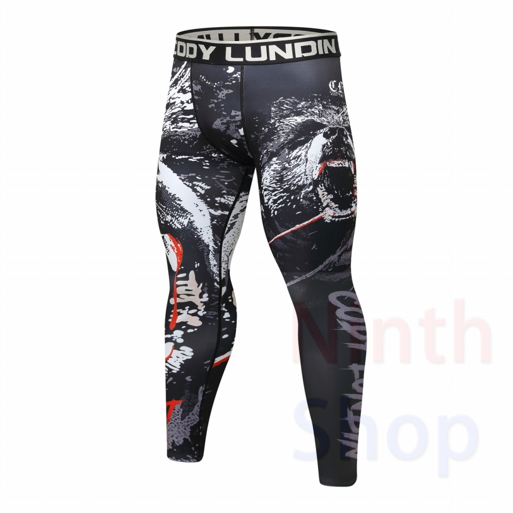 Men's Compression Elastic Tight Leggings Sport Printing Pants Outdoor Running Pants Quick Dry Pants Fashion Trousers