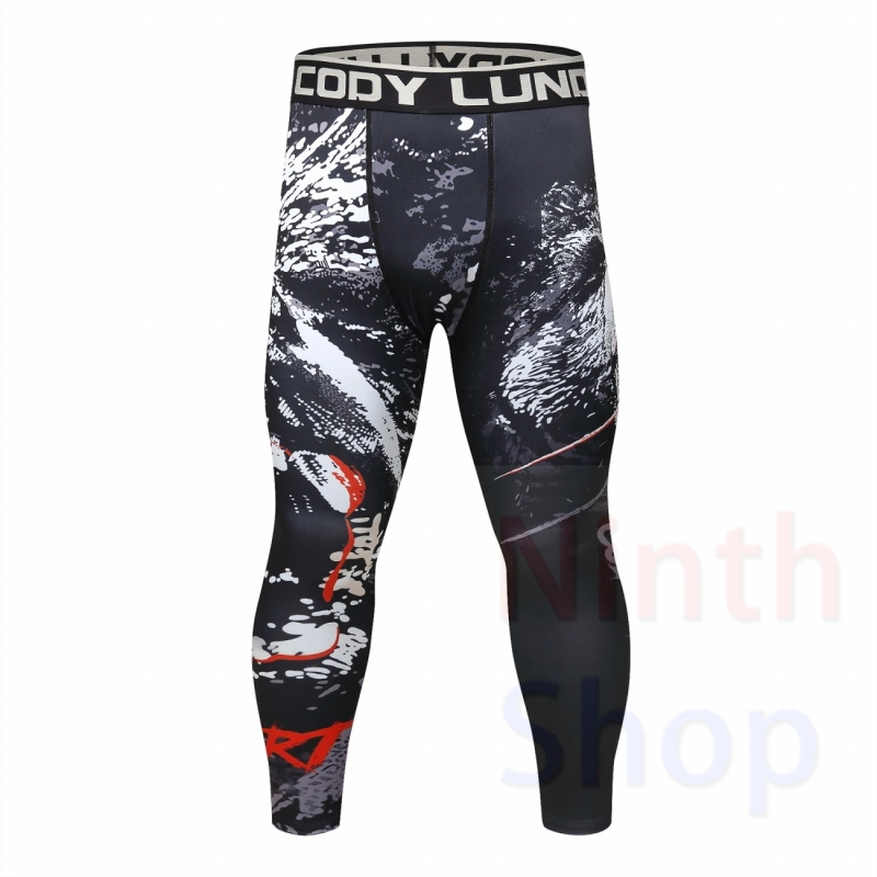 Men's Compression Elastic Tight Leggings Sport Printing Pants Outdoor Running Pants Quick Dry Pants Fashion Trousers