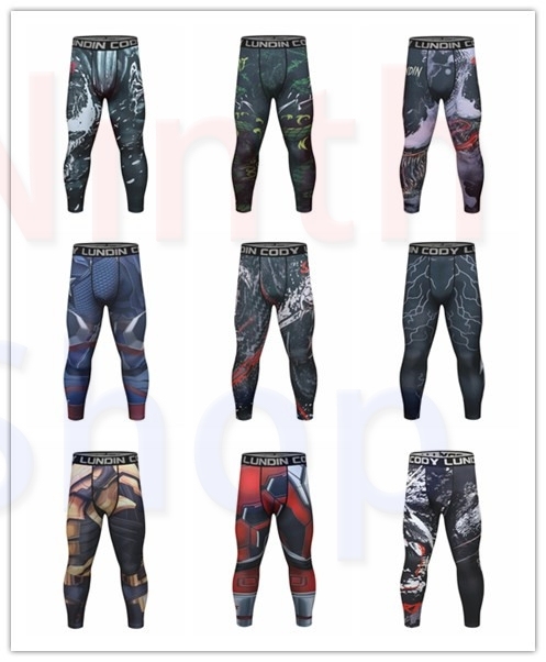 Men's Compression Elastic Tight Leggings Sport Printing Pants Outdoor Running Pants Quick Dry Pants Fashion Trousers