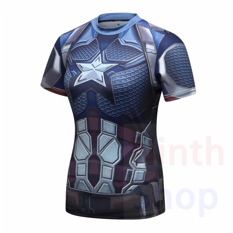 Women's Compression Sports Short-Sleeve T-Shirt Captain America Shirts Quick Dry T-Shirt Top Fitness Training T-Shirt