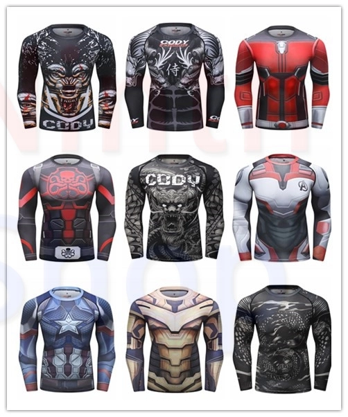 Men's Compression Sports Shirt  Running Functional Long Sleeve Tee Cool Dry Long Sleeve Base Layer Shirts Printing Long Sleeve