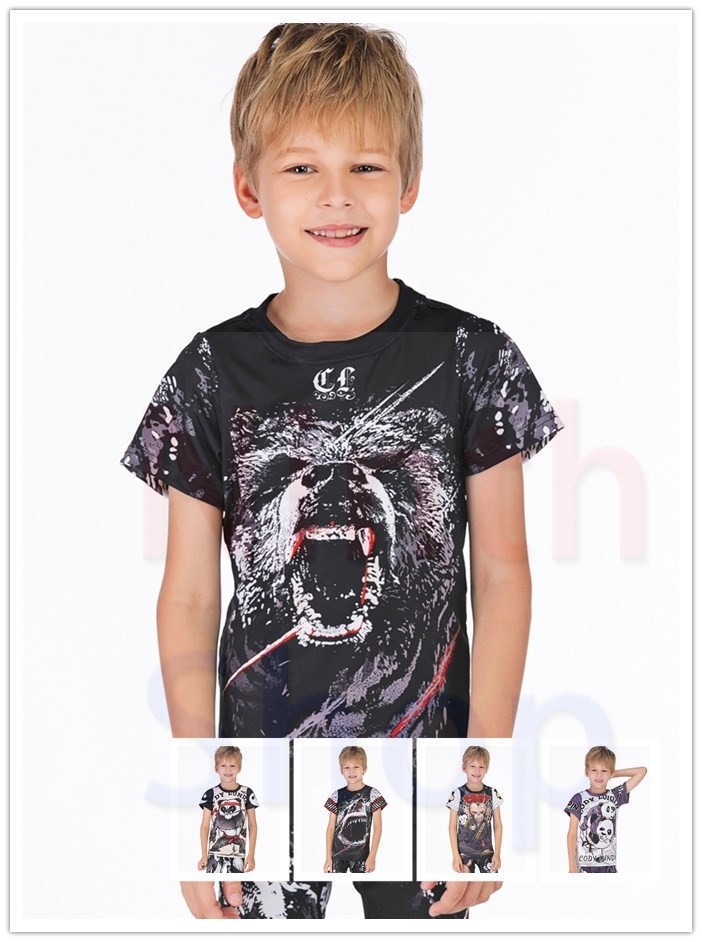 Boy's Compression Sports Fitness Shirt Running Shirt Base Layer T-Shirts 3D Printing Shirt Quick Dry Short Sleeve Tee