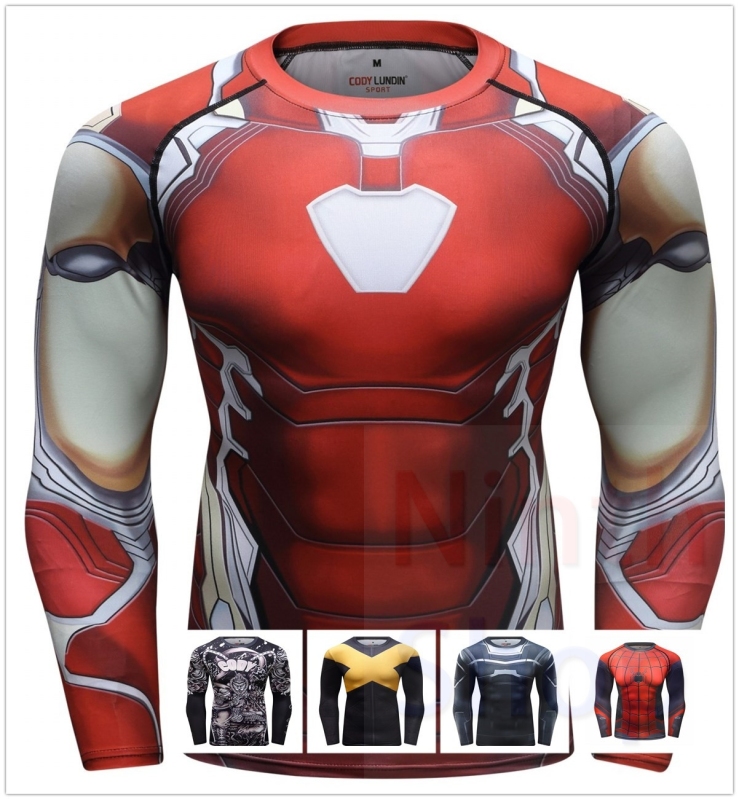 Men's Compression Sports Shirt  Running Functional Long Sleeve Tee Cool Dry Long Sleeve Base Layer Shirts Printing Long Sleeve