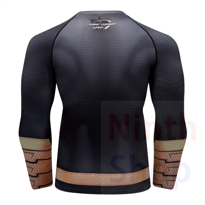Men's Compression Sports Functional Long Sleeve Black Adam Quick-Dry Long Sleeve Crew Neck Base Layer Shirts