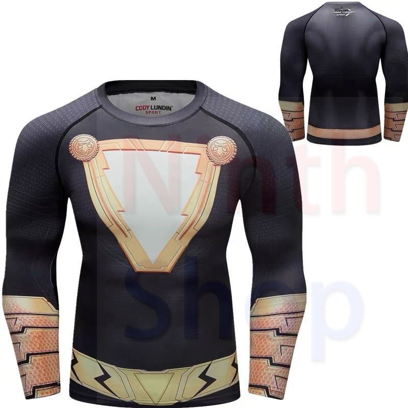 Men's Compression Sports Functional Long Sleeve Black Adam Quick-Dry Long Sleeve Crew Neck Base Layer Shirts