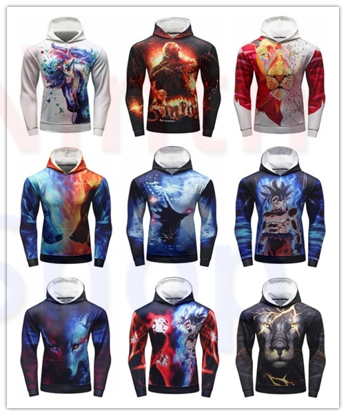 Men's Hoodies 3D Color Printing Loose Fashion Pullover Sports Hoodie Quick-Dry Long Sleeves Hoodies