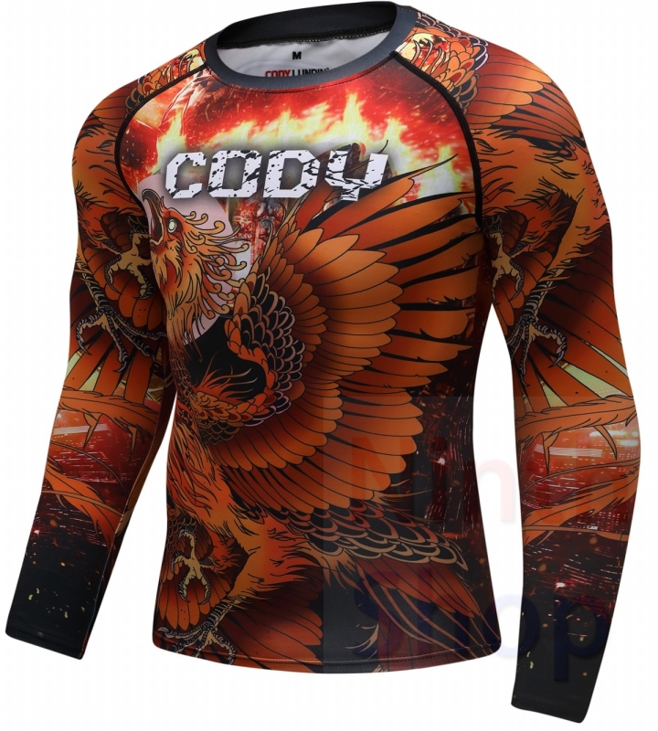 Men's Long Sleeve MMA Flame Phoenix Nirvana Sports Tights  Compression Quick-Dry Functional Long Sleeve Tee