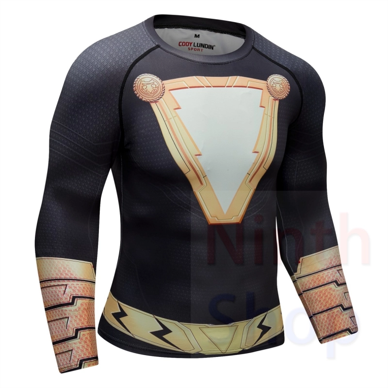 Men's Compression Sports Functional Long Sleeve Black Adam Quick-Dry Long Sleeve Crew Neck Base Layer Shirts