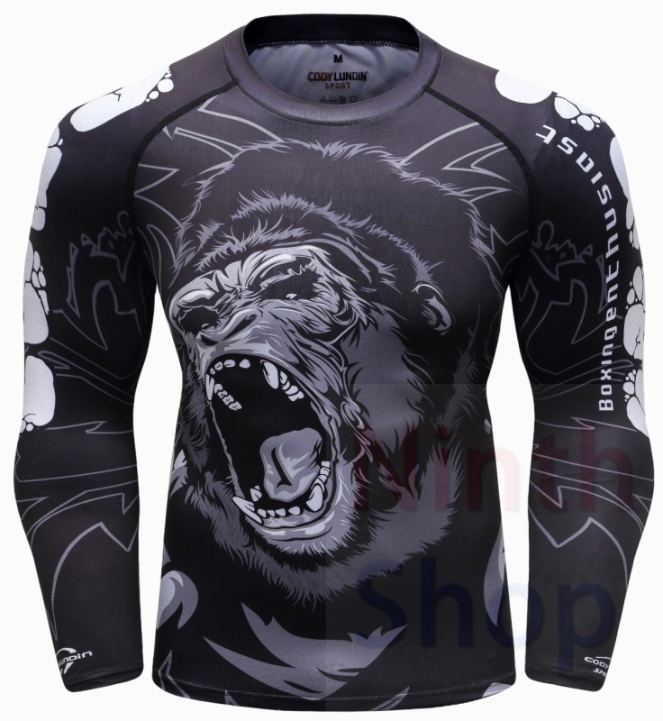 Men's Quick Dry Long Sleeve Clothes 3D Digital Printing Men's Tight Training Exercise Fitness Running Outdoor Shirt