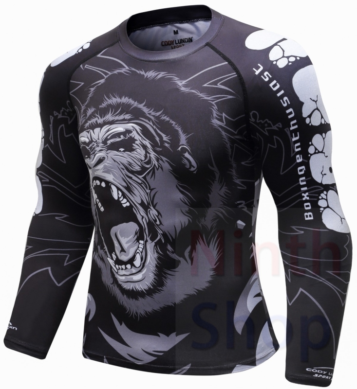 Men's Quick Dry Long Sleeve Clothes 3D Digital Printing Men's Tight Training Exercise Fitness Running Outdoor Shirt