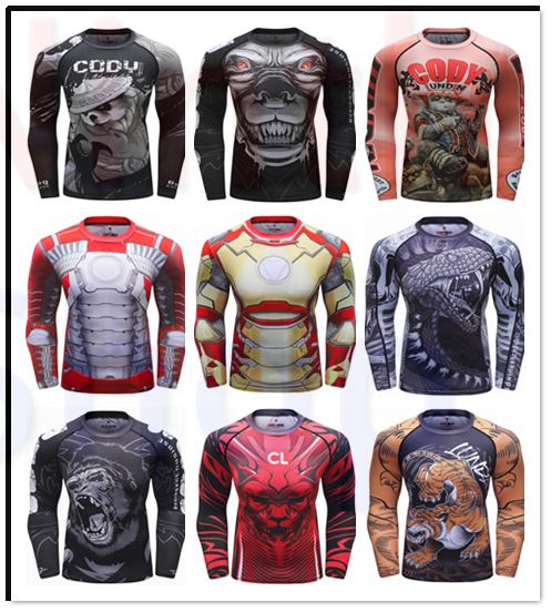 Men's Quick Dry Long Sleeve Clothes 3D Digital Printing Men's Tight Training Exercise Fitness Running Outdoor Shirt