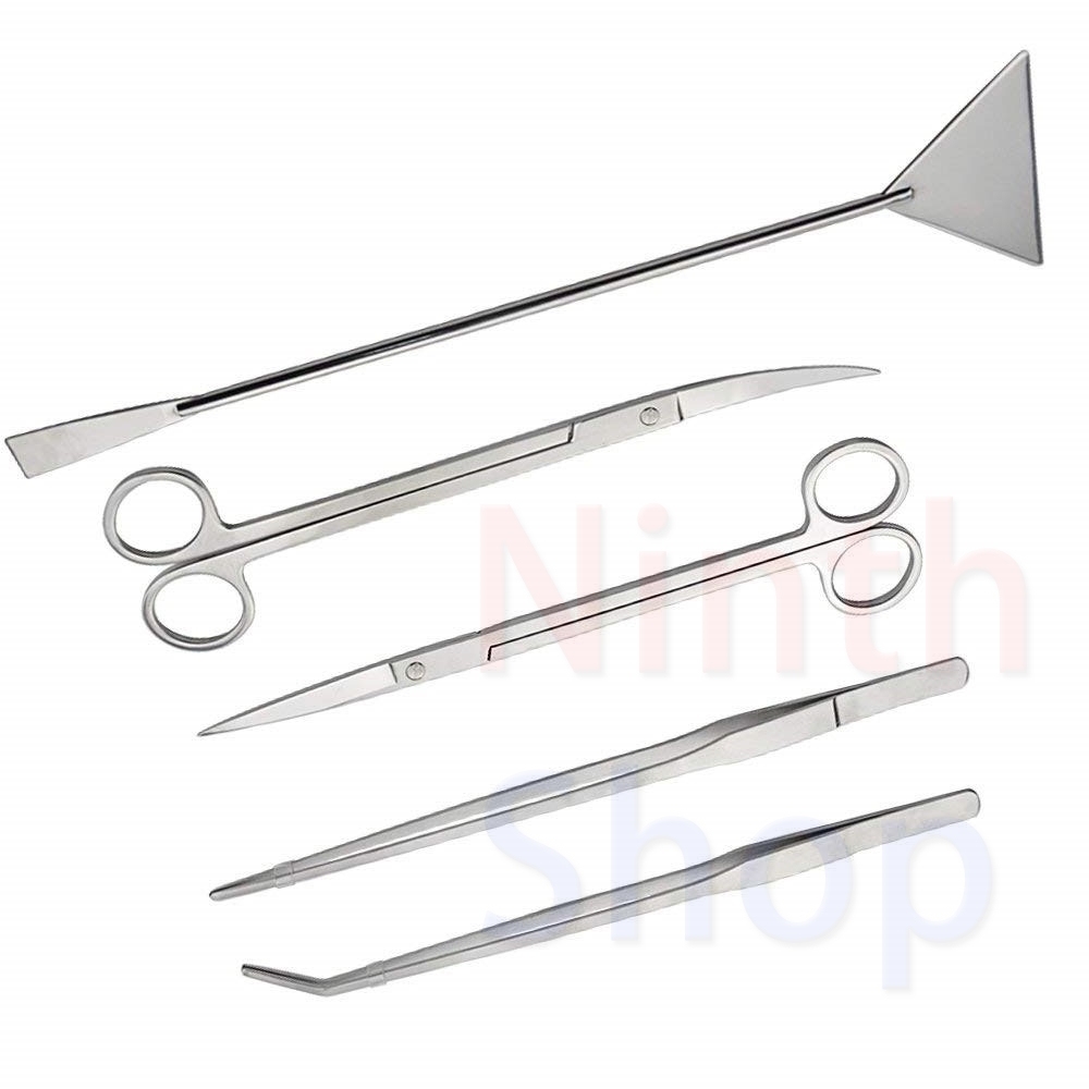 Fish Tank Stainless Steel Plant Tool Set Aquarium Aquascaping Tweezers Scissors Kit 3 in 1/5 in 1/Substrate Spatula