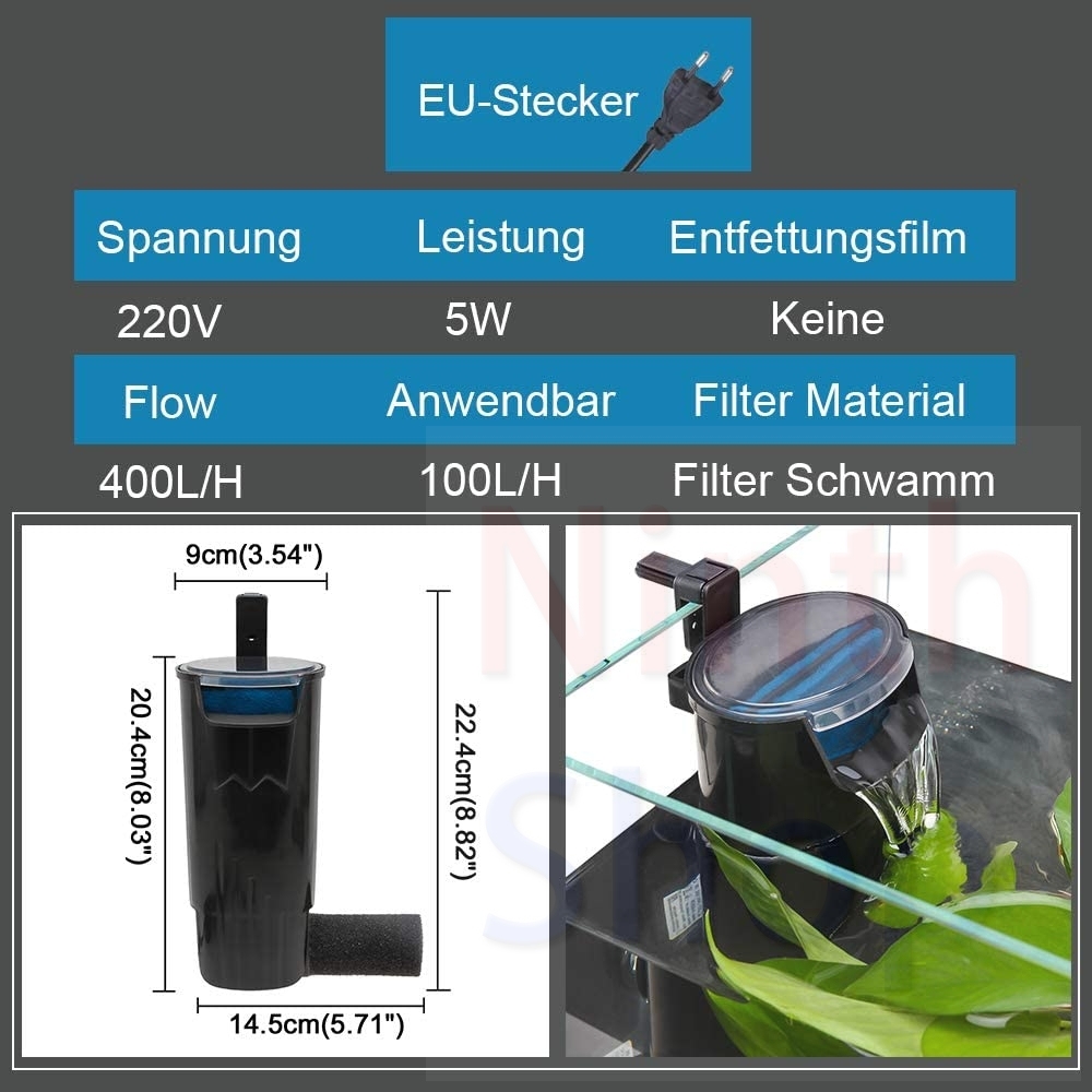 Turtle Filter Water Submersible Filter for Turtle Tank/Aquarium 600L/H Filtration Low Water Level Filter