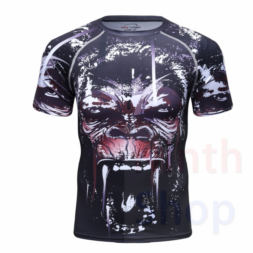 Men's Quick Dry Short Sleeve Clothes 3D Digital Printing Men's Tight Training Exercise Fitness Running Outdoor Shirt