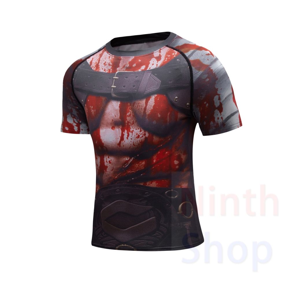 Men's Quick Dry Short Sleeve Clothes 3D Digital Printing Men's Tight Training Exercise Fitness Running Outdoor Shirt