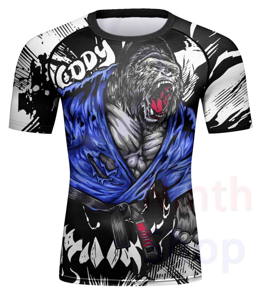 Men's Quick Dry Short Sleeve Clothes 3D Digital Printing Men's Tight Training Exercise Fitness Running Outdoor Shirt