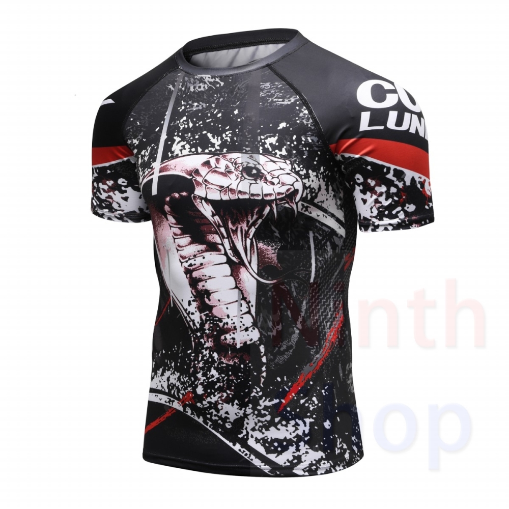 Men's Quick Dry Short Sleeve Clothes 3D Digital Printing Men's Tight Training Exercise Fitness Running Outdoor Shirt