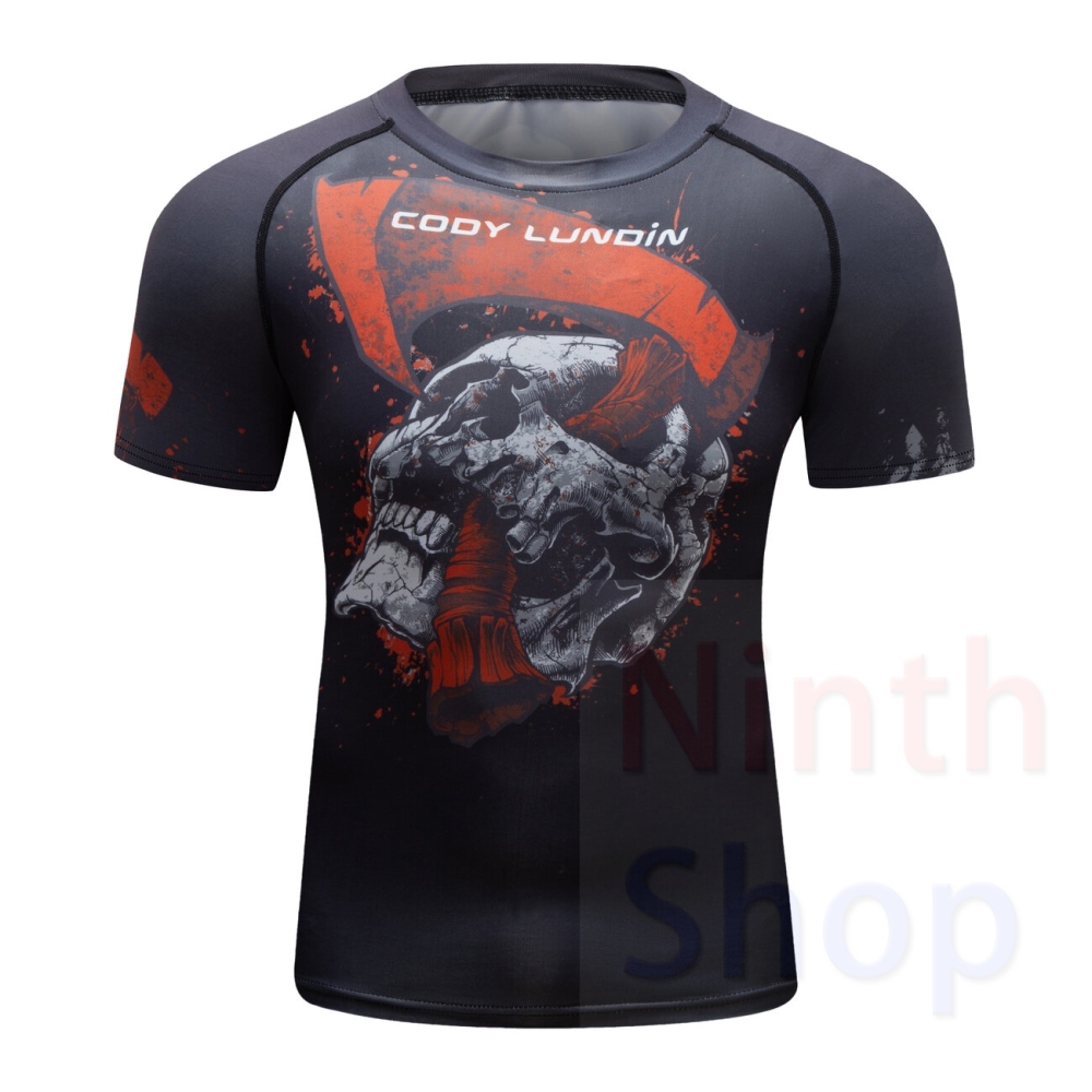 Men's Quick Dry Short Sleeve Clothes 3D Digital Printing Men's Tight Training Exercise Fitness Running Outdoor Shirt